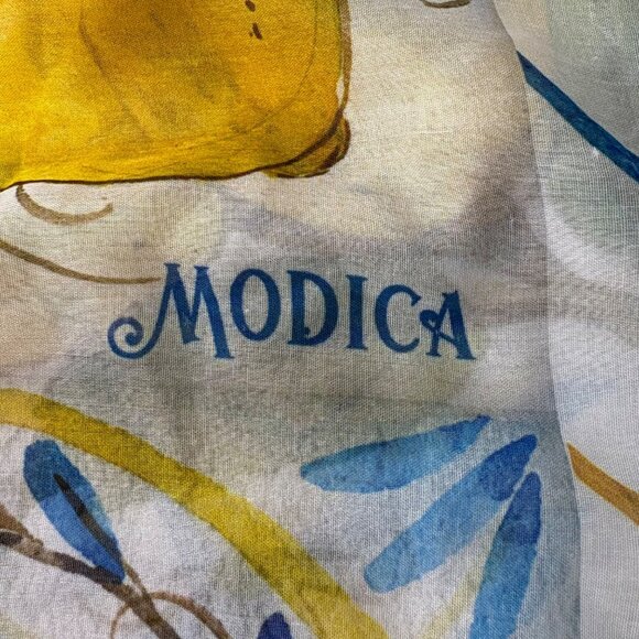 Vintage Italian Viscose Lemon Floral Scarf Wrap Genesi S.R.L. Modica 29” X 59” - Picture 2 of 9